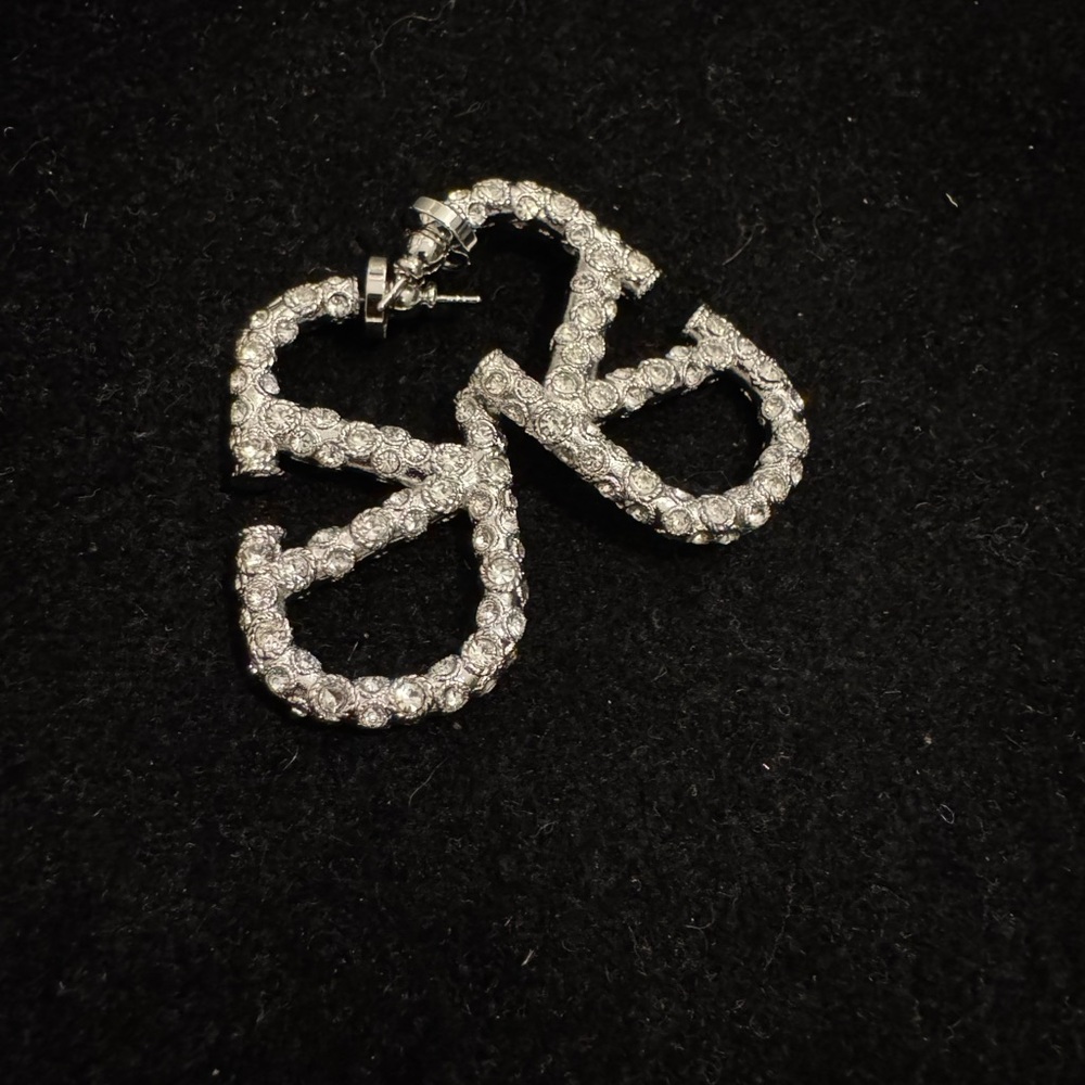 Valentino Silver Crystal Logo Earrings - Picture 5 of 6